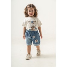 Titimix Kids Kız Çocuk Yıldız Detaylı Taş Işleme Alt Üst Ikili Takım Şort Tişört 2-5 Yaş