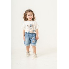 Titimix Kids Kız Çocuk Yıldız Detaylı Taş Işleme Alt Üst Ikili Takım Şort Tişört 2-5 Yaş