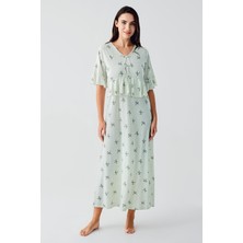 Fiyonk Desenli Kısa Kollu Uzun Esnek Viskoz Gecelik 17105