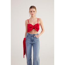 Kurdele Görünümlü Crop Jazmin Bluz Kırmızı