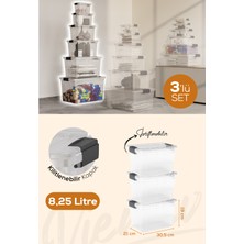 Vienev 3'lü 8,25 Litre Kilitli Kapaklı Saklama ve Erzak Kutusu 33123