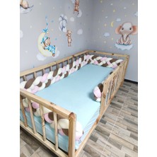 Lucky Kids 190 cm Örgü Korumalık Kahverengi-Tozpembe-Beyaz 4'lü Örgü Beşik Koruyucu