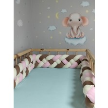Lucky Kids 190 cm Örgü Korumalık Kahverengi-Tozpembe-Beyaz 4'lü Örgü Beşik Koruyucu