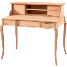 Mobilya Baba Bornova Oymalı Raflı Çalışma Masası Cilasız Ham Ahşap