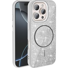 Roketcim Apple iPhone 16 Pro Max Kılıf Magsafe Şarj Özellikli Parlayan Simli Okso Kapak