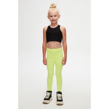 Neon Sarı Basic Kız Çocuk Yazlık Tayt
