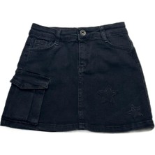 Nakışlı Cepli Kız Çocuk Likralı Kot Etek CK40438