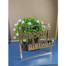 Pleksibu Happy Birthday Kare Pasta Önü Gold Pleksi Pasta Süsü (Ürün Çubuklu Değildir)