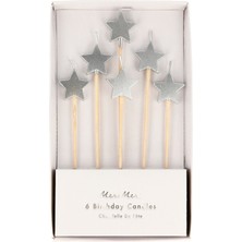 Meri Meri - Silver Star Candles - Gümüş Yıldız Mumlar - 6'lı