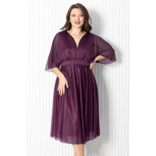 Simli Tül Abiye Elbise Mürdüm FHM902