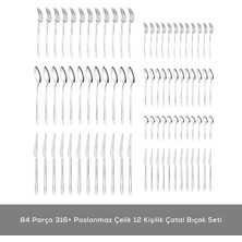 Karaca Stark 316+ Çelik 84 Parça 12 Kişilik Premium Çatal Kaşık Bıçak Seti Kutulu