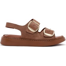 Derimod Kadın Pudra Kalın Tabanlı Tokalı Süet Deri Comfort Sandalet 25SFD340710