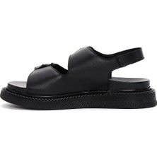 Derimod Kadın Siyah Çift Tokalı Deri Comfort Sandalet 25SFD300018