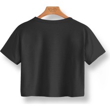 Tarrzzcom Pamuklu Crop Top Kadın Siyah Tişört Bisiklet Yaka  Kısa Kollu Crop