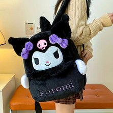 Sanrio Kuromi Sırt Çantası Büyük Kapasiteli, Peluş Detaylı Sevimli Karikatür Tasarım, Günlük Kullanım & Hediye
