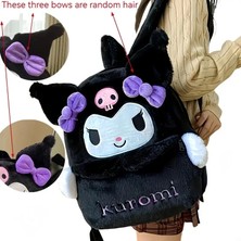 Sanrio Kuromi Sırt Çantası Büyük Kapasiteli, Peluş Detaylı Sevimli Karikatür Tasarım, Günlük Kullanım & Hediye
