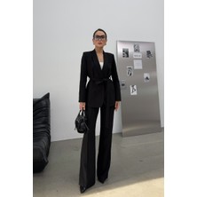 Kadın Ikili Kuşaklı Blazer Ceket Pantolon Takım