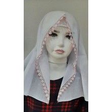 El Emeği Iki Taraf Tığ Beyaz Baş Örtüsü En-Boy 90cm