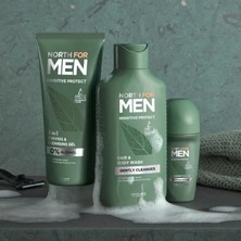 North For Men Sensitive Protect Tıraş ve Temizleyici Jel,roll On Deodorant,saç ve Vücut Yıkama Jeli 3 Lu Seti