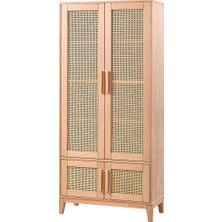 Mobilya Baba Alanya Hasırlı Ahşap Kulp Kapaklı Kitaplık Cilasız Ham Ahşap