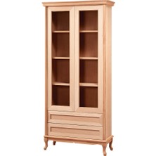 Mobilya Baba Fatsa Çekmeceli Camlı Kitaplık Cilasız Ham Ahşap