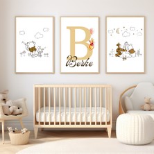 Çocuk Kalbi Atölyesi Winnie The Pooh Temalı 3'lü Çocuk Odası Isim Tablo Seti, Bebek ve Çocuk Odası Tablosu