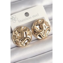 Shopzum Pirinç Gold Renk İşlemeli Daire Plaka Model Kadın Küpe