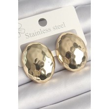 Shopzum Pirinç Gold Renk İşlemeli Bombe Oval Model Kadın Küpe