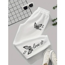 Amor Face Özel Tasarım Love Kelebek Paça Baskılı Ultra Rahat Ter Tutmayan Kadın Yazlık Eşofman Altı