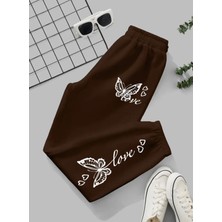 Amor Face Özel Tasarım Love Kelebek Paça Baskılı Ultra Rahat Ter Tutmayan Kadın Yazlık Eşofman Altı