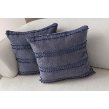 Swita Home Ikili Dekoratif Puantiye Keten Kumaşlı Kırlent Kılıfı 43X43 Lacivert
