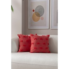 Swita Home Ikili Dekoratif Puantiye Keten Kumaşlı Kırlent Kılıfı 43X43 Pembe