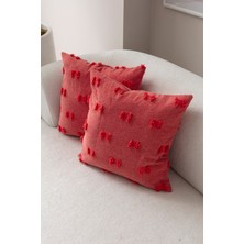 Swita Home Ikili Dekoratif Puantiye Keten Kumaşlı Kırlent Kılıfı 43X43 Pembe