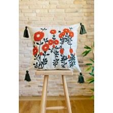Swita Home Punch Işlemeli Tekli Dekoratif Papatya Desen Kırlent Kılıfı (Panç)