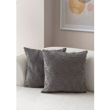 Swita Home Ikili Dekoratif Puantiye Keten Kumaşlı Kırlent Kılıfı 43X43 Gri