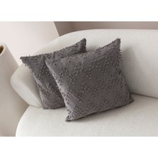 Swita Home Ikili Dekoratif Puantiye Keten Kumaşlı Kırlent Kılıfı 43X43 Gri