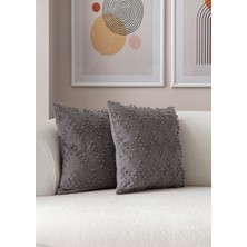 Swita Home Ikili Dekoratif Puantiye Keten Kumaşlı Kırlent Kılıfı 43X43 Gri