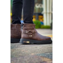Shoecide SHO227 Fermuarlı Metal Desen Cst Yukon Erkek Harley Postal Bot Kahve
