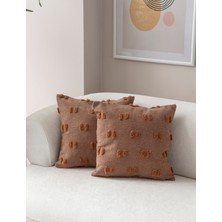 Swita Home Ikili Dekoratif Puantiye Keten Kumaşlı Kırlent Kılıfı 43X43 Kahverengi