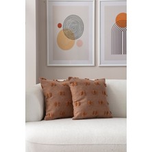 Swita Home Ikili Dekoratif Puantiye Keten Kumaşlı Kırlent Kılıfı 43X43 Kahverengi