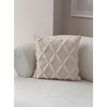 Swita Home Tekli Dekoratif Puantiye Keten Kumaşlı Kırlent Kılıfı 43X43 Krem