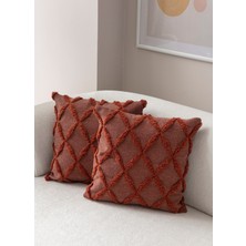 Swita Home Ikili Dekoratif Puantiye Keten Kumaşlı Kırlent Kılıfı 43X43 Kiremit