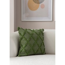 Swita Home Tekli Dekoratif Kırlent Kılıfı Yeşil Puantiye Keten Kumaşlı 43x43 cm Modern Desen