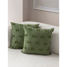 Swita Home Ikili Dekoratif Puantiye Keten Kumaşlı Kırlent Kılıfı 43X43 Yeşil