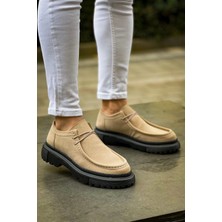 Shoecide SHO2404 Bağcıklı Yüksek Taban Sst Castle Erkek Ayakkabı Loafer Bej