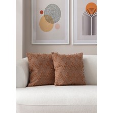 Swita Home Ikili Dekoratif Puantiye Keten Kumaşlı Kırlent Kılıfı 43X43 Kahverengi