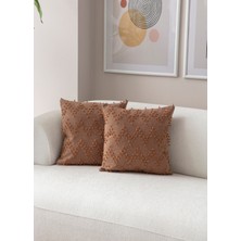Swita Home Ikili Dekoratif Puantiye Keten Kumaşlı Kırlent Kılıfı 43X43 Kahverengi
