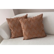 Swita Home Ikili Dekoratif Puantiye Keten Kumaşlı Kırlent Kılıfı 43X43 Kahverengi