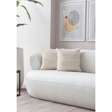 Swita Home Ikili Dekoratif Puantiye Keten Kumaşlı Kırlent Kılıfı 43X43 Krem