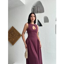 Reka Moda Kolsuz Uzun Kabardin Elbise - Bordo